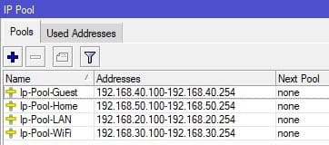 Настройка VLAN в CAPsMAN, настройка диапазонов IP адресов для VLAN на MikroTik-1